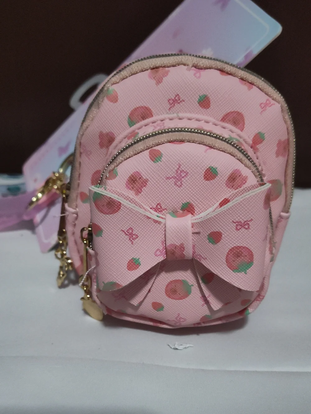 Under One Sky Pink Strawberry Bow Mini Backpack Keychain Set